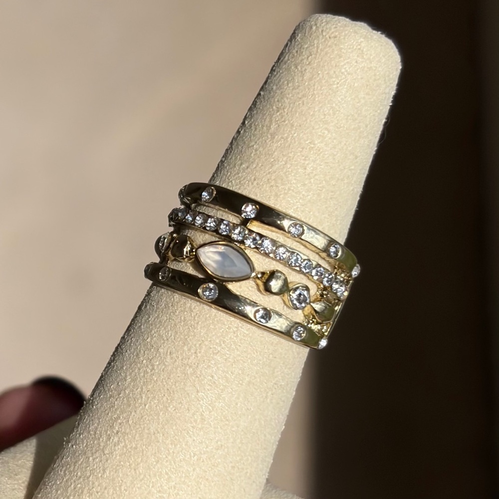 Express Sparkling Gold & Stone Stacked Wide Band Ring